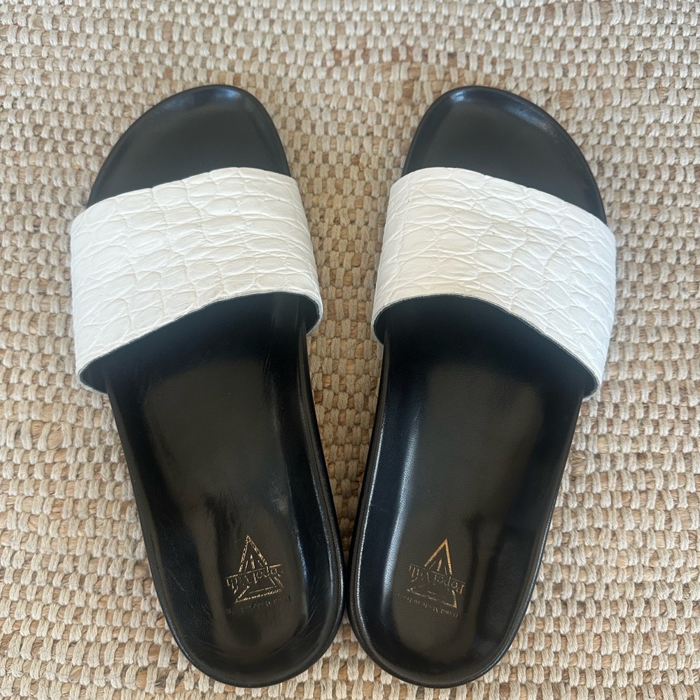 Elegant White and Black Slide Sandals